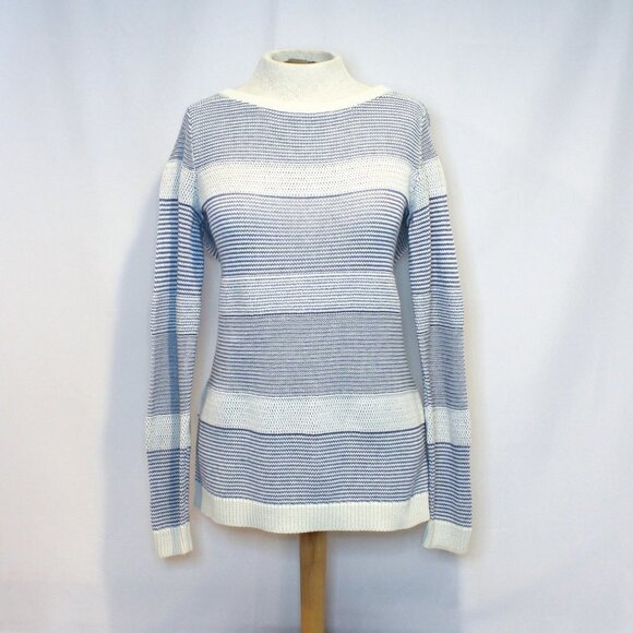 Talbots Lightweight Blue Cream‎ Ivory Striped Knit Sweater Women's Medium - Picture 1 of 7